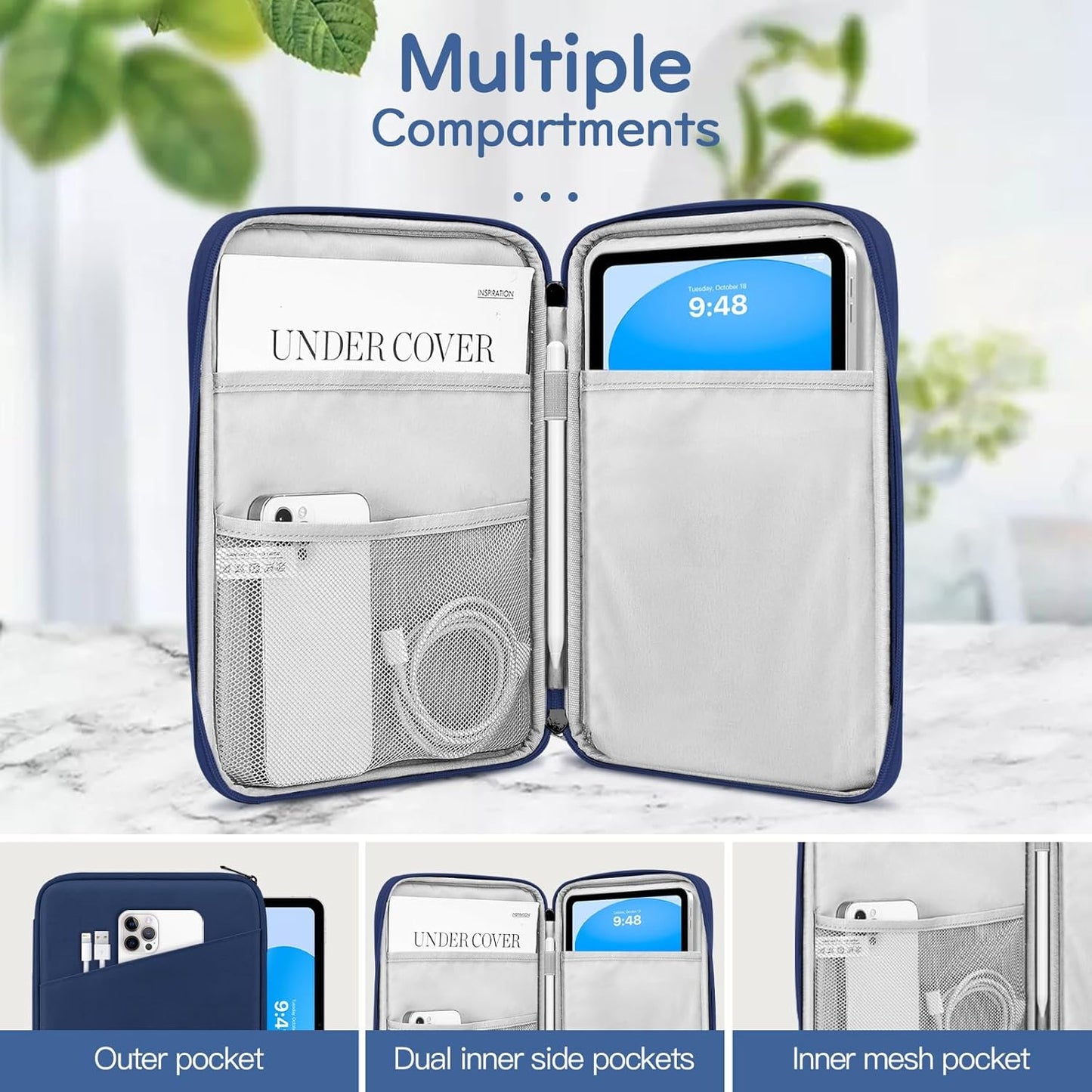 Dadanism 9-11" Tablet Sleeve Bag Carrying Case for iPad (A16) 11th Gen 11", iPad 10th Gen 10.9" Air 5/4, iPad Air M4/Pro 11", iPad 9/8/7th, Galaxy Tab A11+ Plus 11", Remarkable 2 10.3", Black