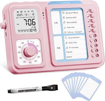3-in-1 Visual Timer & ADHD Tool for Kids|Adults, Task Timer with Chore Chart Board, Visual Schedule for Kids with Autism, Daily Checklist for Home, School, Classroom, Desk