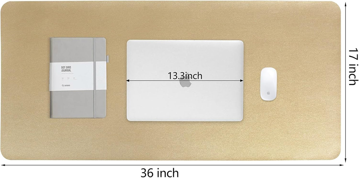 HofferRuffer Desk Pad, Office Desk Protector Mat, Waterproof Desk Mat for Desktop, Dual Side Use Faux Leather Desk Pad for Keyboard and Mouse for Office and Home (Gold+Cork, 31.5" x 15.8")