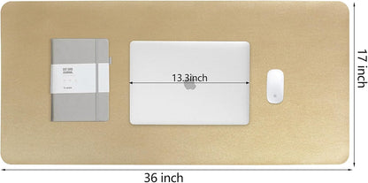 HofferRuffer Desk Pad, Office Desk Protector Mat, Waterproof Desk Mat for Desktop, Dual Side Use Faux Leather Desk Pad for Keyboard and Mouse for Office and Home (Gold+Cork, 31.5" x 15.8")