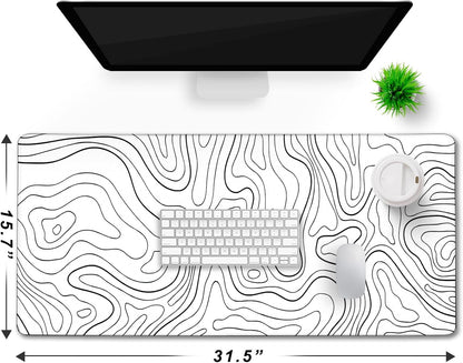 31.5" x 15.7" Waterproof Fabric Desk Pad, Rubber Anti-Slip Base, Stitched Edges No Curling, Fits Laptop Keyboard and Mouse, Smooth Office Mat Large Mouse Pad for Work Game, Black