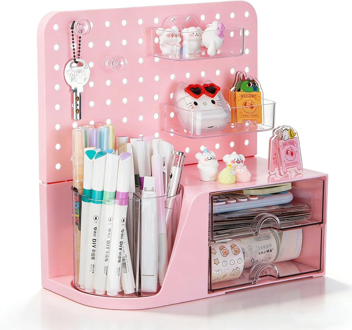Comix 360° Rotating Pen Holder for Desk, Cute Pencil Holder Pen Organizer, Green Acrylic Pencil Cup Caddy with 5 Slots for Home School Office Supplies