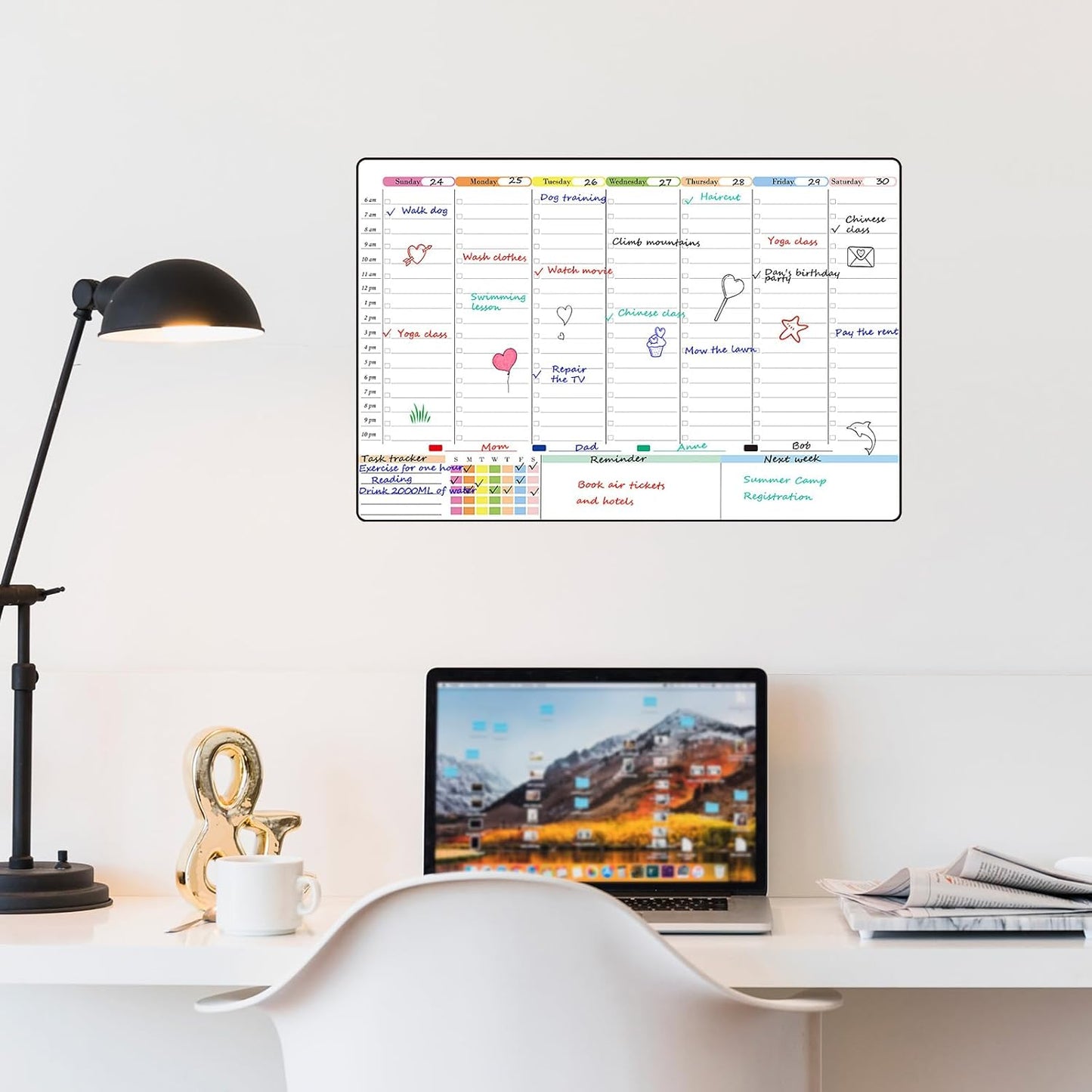 POPRUN Magnetic Fridge Calendar, 16.9"x11" Weekly Schedule Whiteboard, Dry Erase Board for Family Planning & Organization, Ideal for Home, School, Office