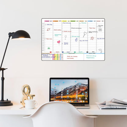 POPRUN Magnetic Fridge Calendar, 16.9"x11" Weekly Schedule Whiteboard, Dry Erase Board for Family Planning & Organization, Ideal for Home, School, Office