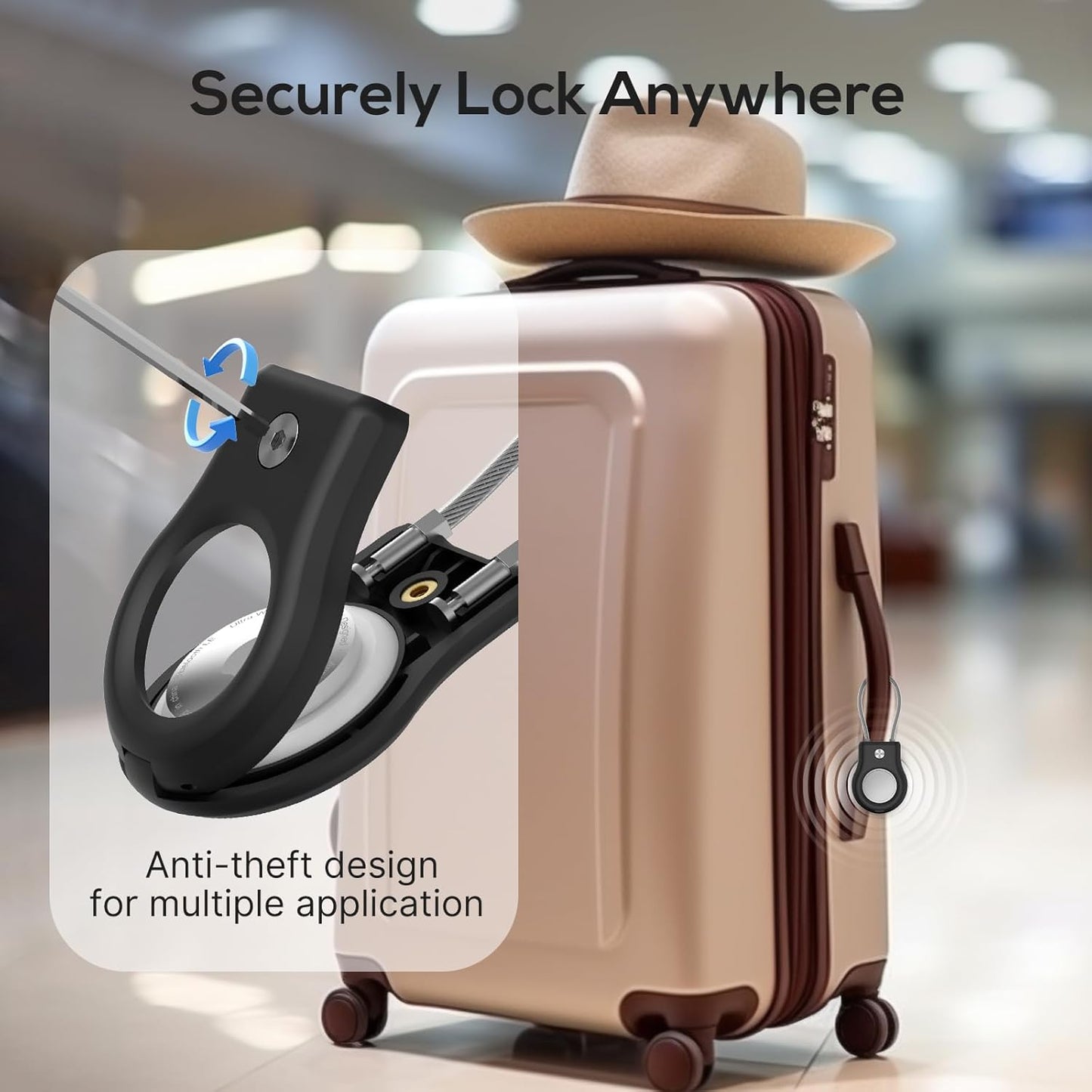 Air Tag Holder - (4 Pack) Air tag Lock Keychain with Wire Cable Compatible with Apple AirTag,Ultra Durable Anti-Lost Protective Case with Keyring for Luggage, Key, Backpack, Pet, Bag, Black