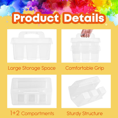 ALINK Classroom Caddy Storage Basket with Handle, 6 Pack Plastic Arts Office Crafts Caddy 4 Compartments for Kids, Pencil, Crayon, Marker, School Supplies - Clear