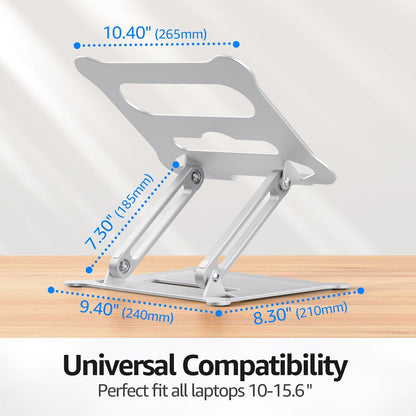 Urmust Aluminum Laptop Stand, Portable Laptop Riser, Adjustable Laptop Stand for Desk Foldable, Ergonomic Computer Notebook Holder for MacBook Air Pro HP, Office Desk Accessories (10-15.6'')- Black