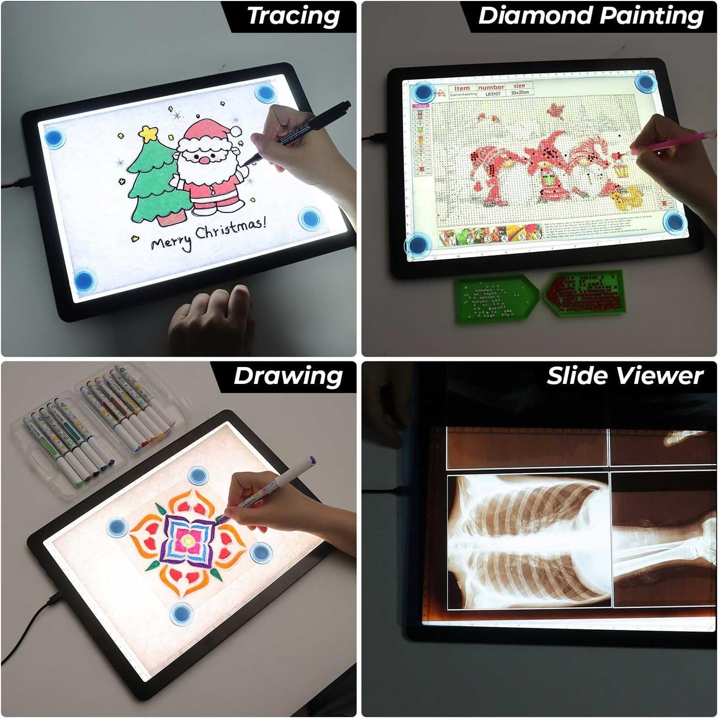 Heanolier A4 LED Copy Board Light Tracing Box,Super Bright Magnetic Light pad with Side physical Buttons,Adjustable Corded Light Table for Tattoo Transferring,Drawing, Light Board for Diamond Painting