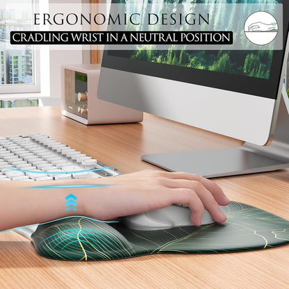 MROCO Ergonomic Mouse Pad with Gel Wrist Rest, Smooth Wrist Support Surface, Non-Slip PU Base for Pain Relief, Comfortable Mousepad for Computer, Laptop, Office & Home, 9.4 x 8.1 in, Black