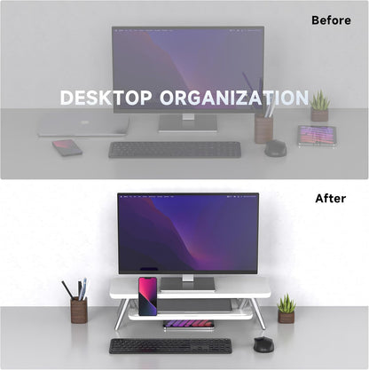 Fenge Dual Monitor Stand, Monitor Stands Riser for 2 monitors, 42.5 Inch Wood Desk Shelf with Storage Organizer and Cable Management for Office Desk Accessories