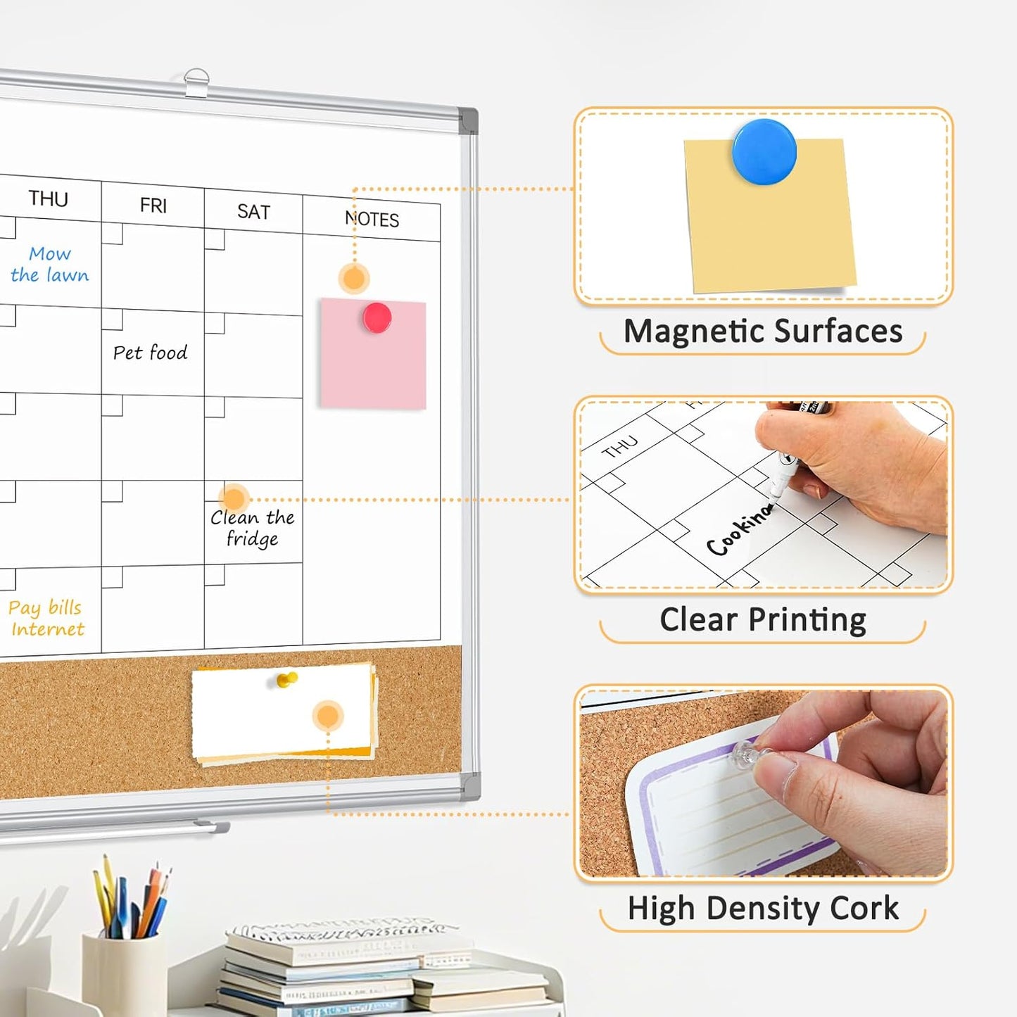 Weekly Calendar Dry Erase Whiteboard for Wall, 24"x18" Magnetic Weekly Planner White Board, Double Sided Hanging Daily Planning Board for Home, Office, School, Kitchen
