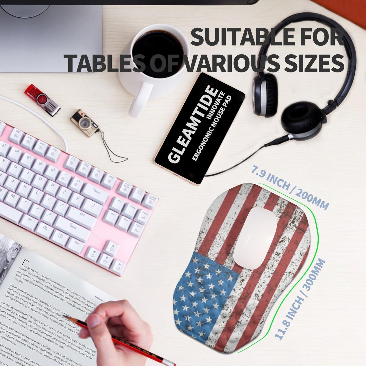 Ergonomic Raised Mouse Pad Wrist Support with Bilateral Slope Memory Foam Mousepad for Wrist Rest and Carpal Tunnel Pain Relief 11.8x7.9〃 Black