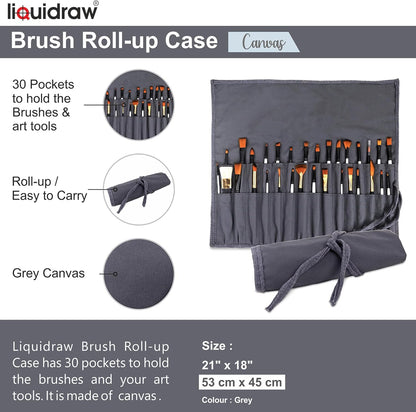 Liquidraw 30 Pocket Canvas Paint Brush Holder - Natural | 21" x 18" | Roll Up Brush Storage Pouch | Ideal Case for Paintbrush & Art Tool Storage | Easy to Carry | Also Great for Storing Makeup Brushes