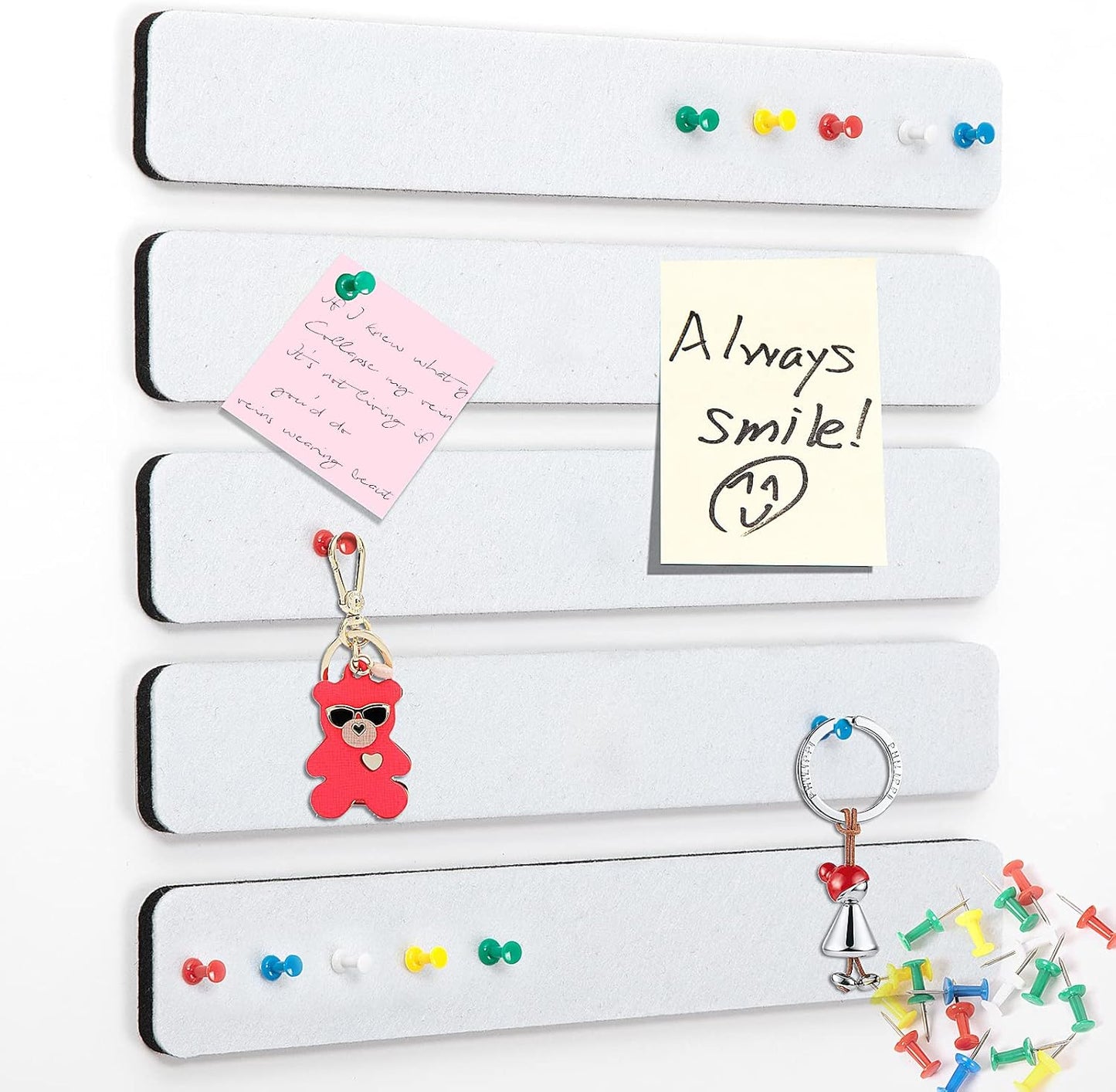 Felt Pin Board Bar Strips Bulletin Board for Bedrooms Offices Home Wall Decoration, Notice Board Self Adhesive Cork Board with 35 Push Pins for Paste Notes, Photos, Schedules