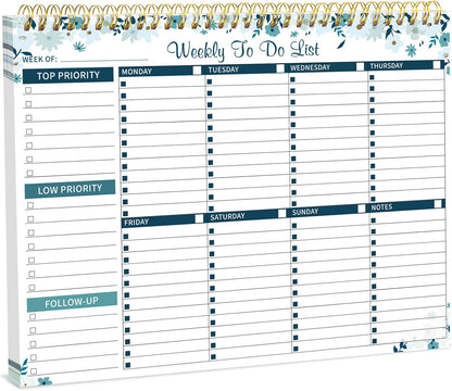 Weekly To Do List Notepad, 8.5''x11'' Weekly Desk Planner with 52 Tear Off Sheets Undated Weekly Planner Habit Tracker & Productivity Organizer for Home School and Work, Light Green