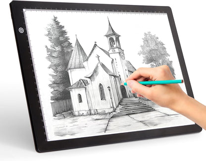 Fiqiuuiid A4 Rechargeable LED Light Pad, Tracing Light Box with 6-Level Dimmable & Light Guide artboard, Diamond Painting Light Board with Stand and Top Clip, Cordless Lightbox with Carrying Case