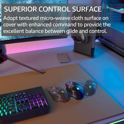 KTRIO Large Gaming Mouse Pad Desk Mat, Superior Micro-Weave Cloth for Precise Mouse Control, Non-Slip Rubber Base, Stitched Edges, Water-Resistant, for Gamer, Office & Home, 31.5" x 11.8" inches
