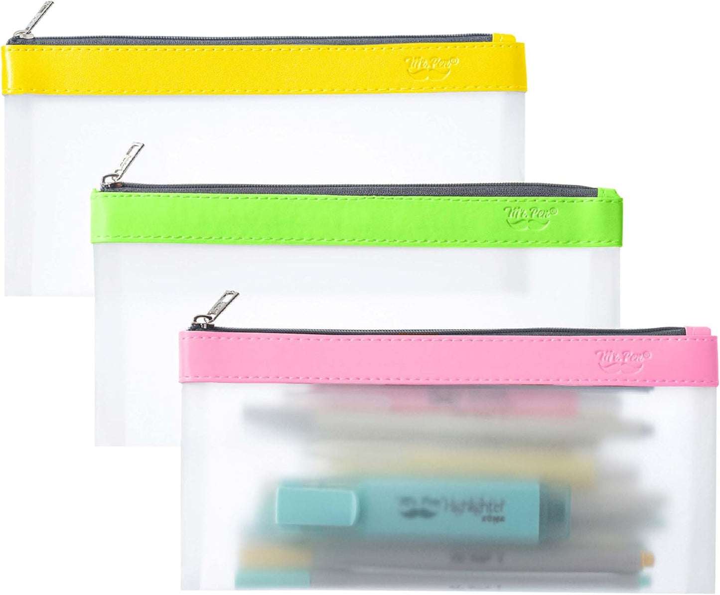 Mr. Pen- Clear Pencil Pouch, 8.50"x4.25", 3 Pack, Durable TPU Material, Medium Water-Resistant Pencil Bags with Smooth Zipper, Multipurpose Clear Pouch for Stationery, School, Office, Travel Supplies
