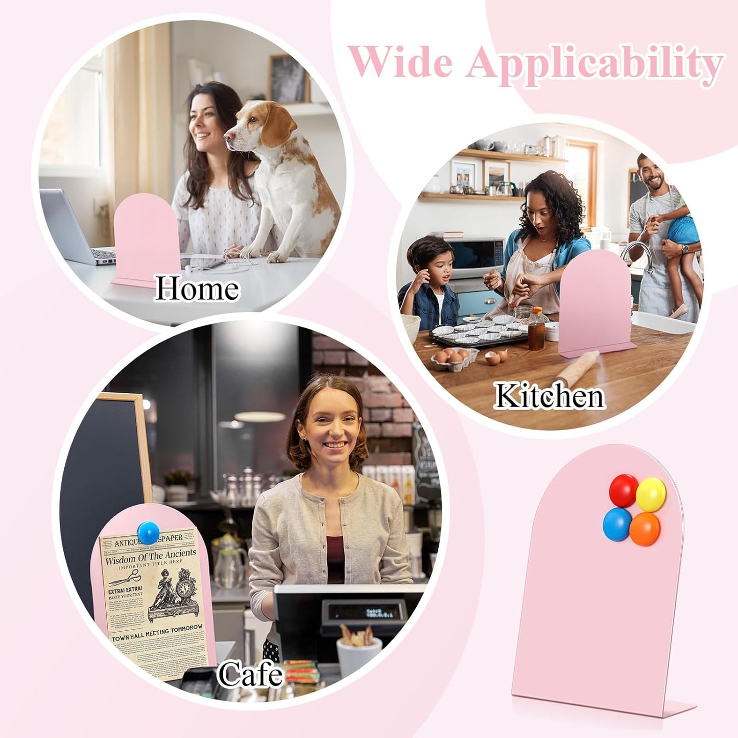 Shimeyao 2 Pcs Pink Magnetic Bulletin Board for Tabletops with 8 Magnets 10x7 Inch Memo Display Easel Stand for Home Office School Kitchen Table Supplies (Arched)