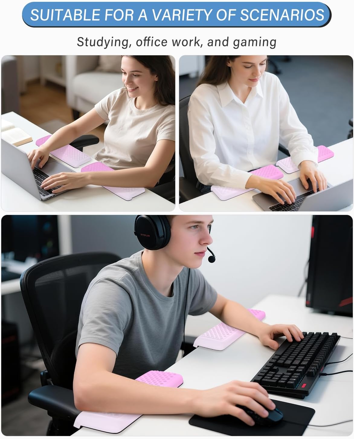 ITNRSIIET 2-Piece L Shaped Split-Design Desk Elbow Pad, Dual-Zone Support, Tri-Zone Relief for Elbow/Forearm/Wrist, Adaptive to All Desk Geometry, Non-Slip Laser-Engraved Base, Timeless Black