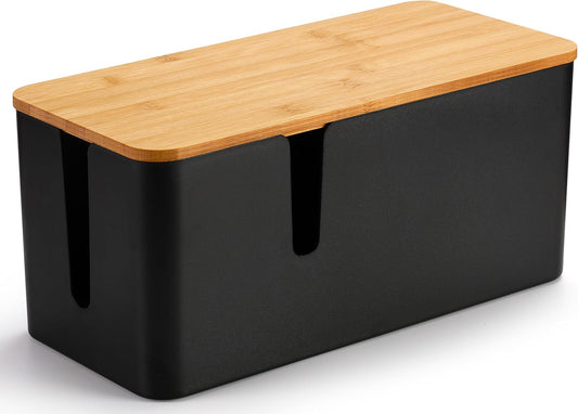 ZhiYo Cable Management Box Black, 2Pack Cord Organizer Box - Extra Large and Medium Size, Cord Hider Box to Conceal Power Strips on Desk or Floor, Made from Electrically Safe ABS Material