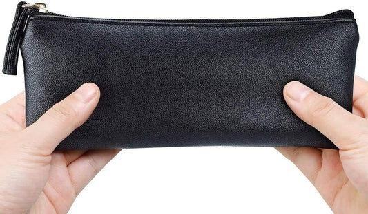 MROCO Pencil Case Black Pencil Bag PU Leather Pen Case Small Zipper Pouch for Pencils, Pens, Markers, Makeups, Change, Coins