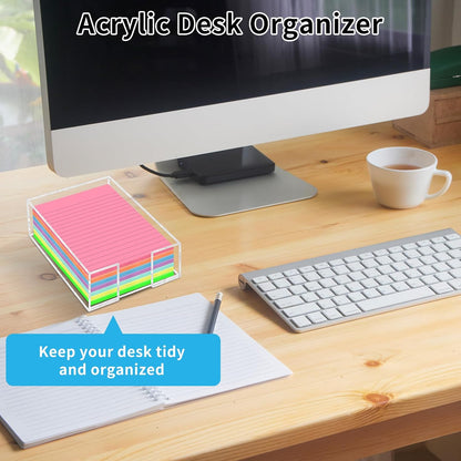 Acrylic Sticky Note Holder - 3 x 3 Inch Post It Note Holder, Crystal Clear Sticky Note Dispenser for Dorm Room Home and Office Acrylic Desk Organizer