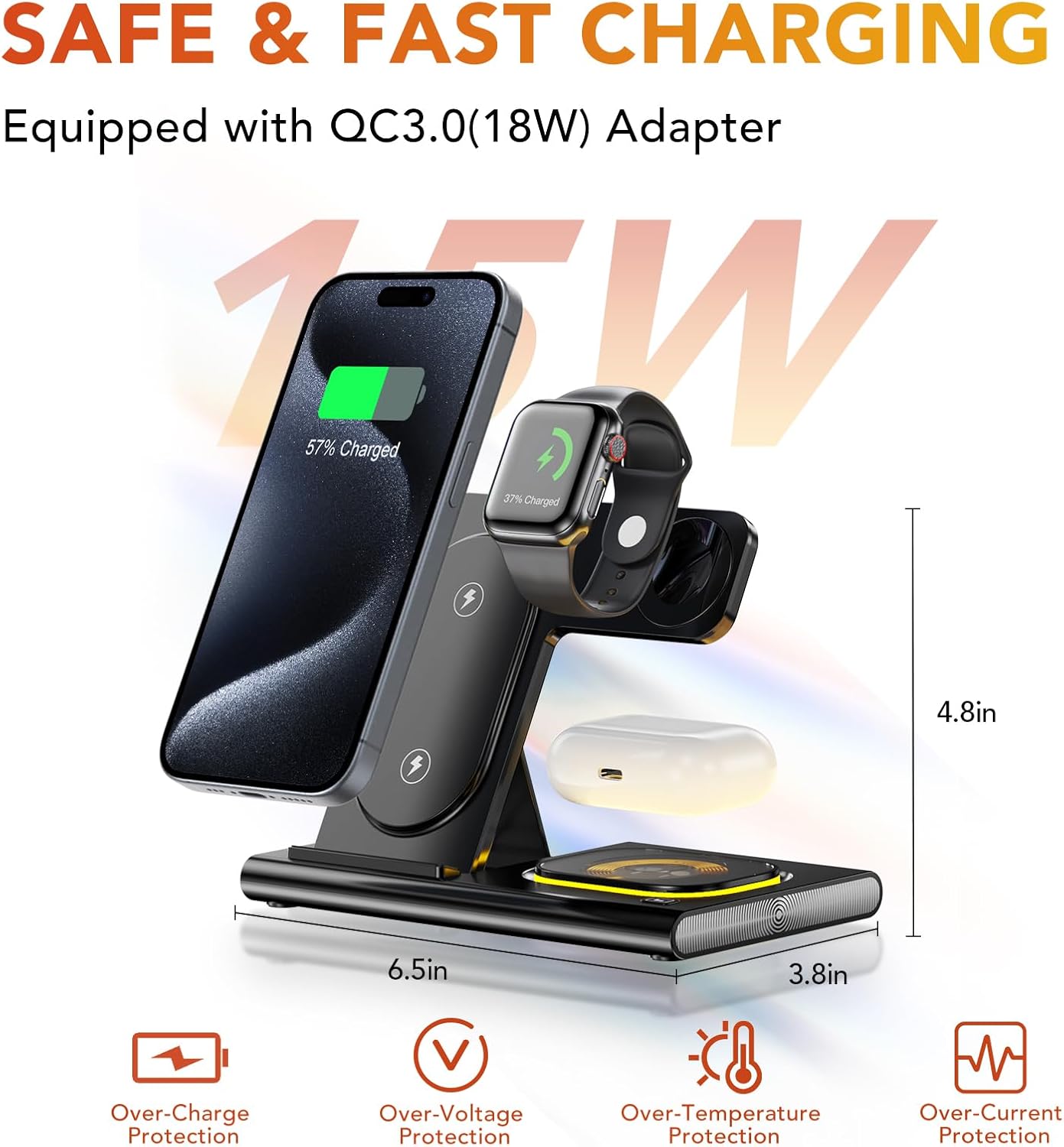 3 in 1 Foldable Charging Station for Apple Products,Wireless Charger for iPhone 17 16 15 14 13 12 Pro Max,Travel Dock Adapter&Light for iWatch Series 11 10 9 Ultra 3/2 SE 3/2,for AirPods 4 3 2 Pro 3/2