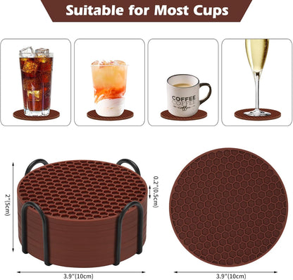 TWTLi Silicone Coasters Set of 8 with Holder,Coasters for Drinks,Beer,Coffee Coasters,Suitable for Kinds Cups,Hot or Cold,Anti-SLI,Non-Stick,Anti-Overflow Tabletop Protection and Decor (8 Pcs, Black)
