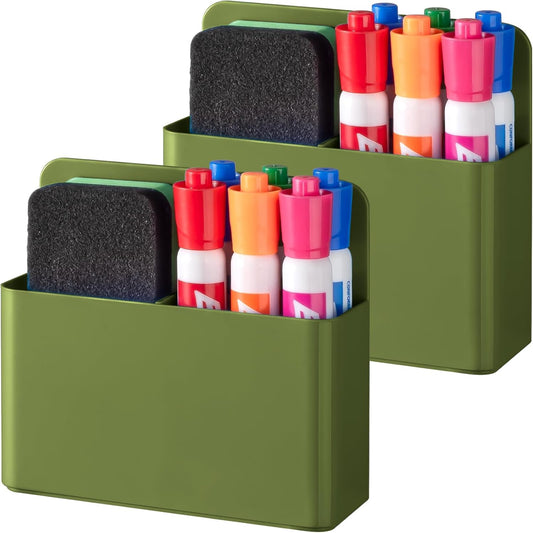 BEYGORM 2 Pack Plastic Magnetic Pen Holder for Refrigerator, Dry Erase Marker Holder for Whiteboard，Magnet School Locker Organizer Accessories, Pencil Cup, Pen Caddy, Classroom Organization(Black)