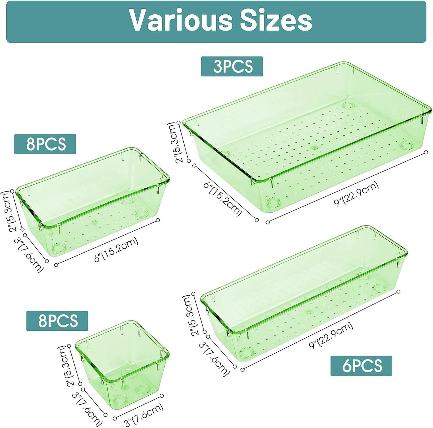 WOWBOX 25 PCS Clear Plastic Drawer Organizer Set, 4 Sizes Desk Drawer Divider Organizers and Storage Bins for Makeup, Jewelry, Gadgets for Kitchen, Bedroom, Bathroom, Office