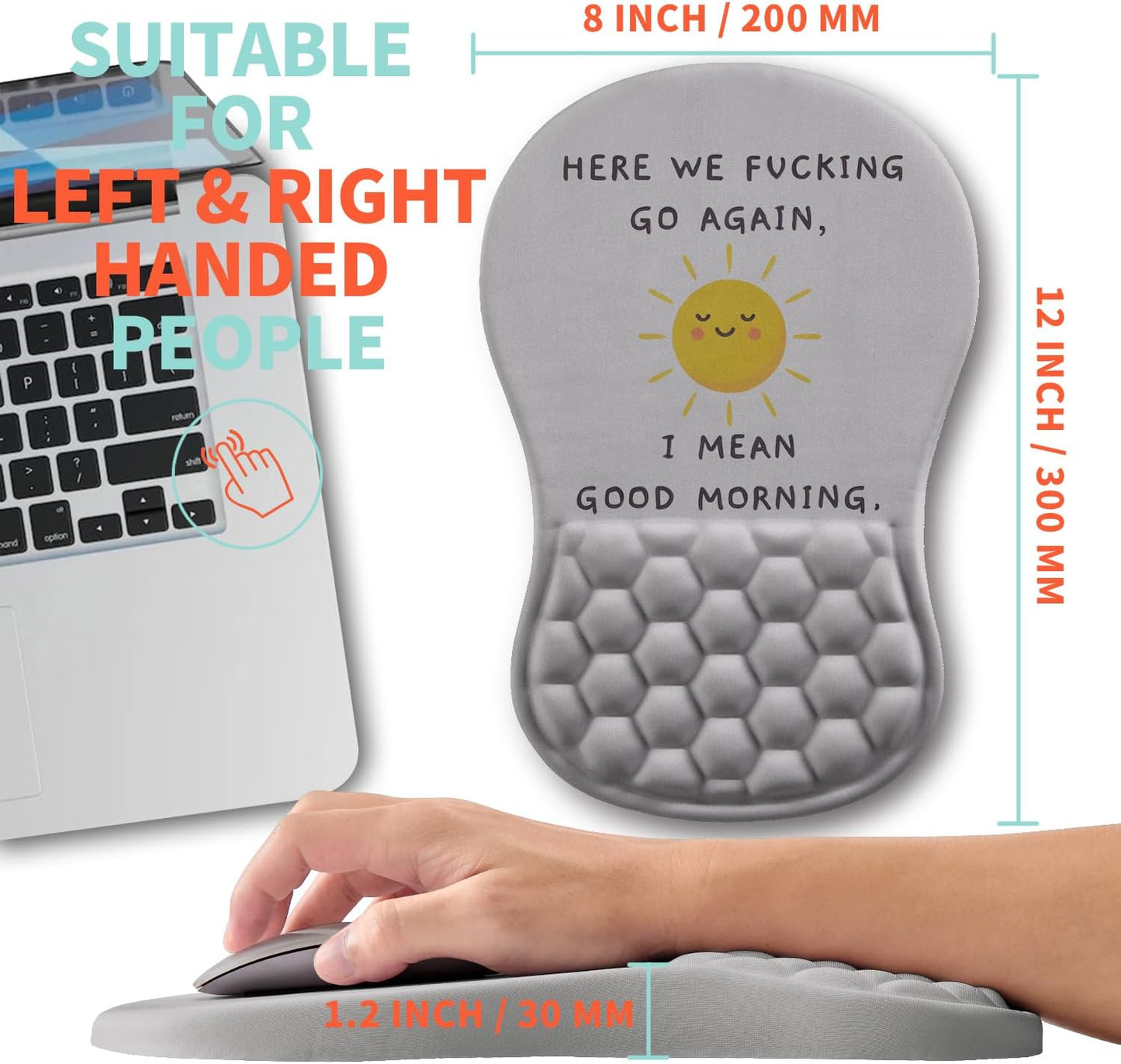 Ergonomic Mouse Pad Wrist Support with Memory Foam Massage Bulge, Carpal Tunnel Pain Relief Mousepad Wrist Rest for Mouse(12x8 inch, Silver Gray Light Purple)