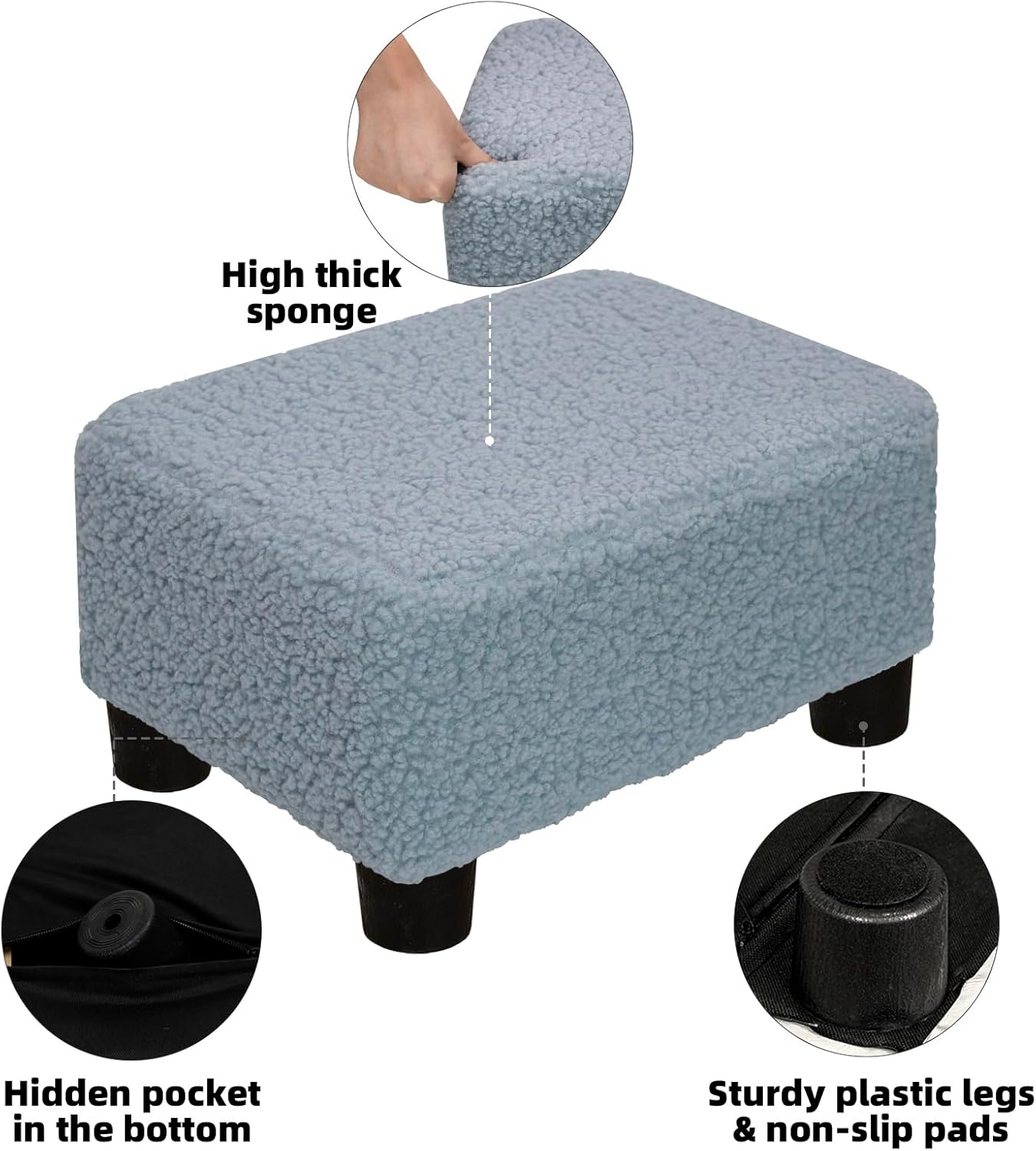CAROLMADE Small Foot Stool Ottoman Footstool with Legs Under Desk Footrest for Living Room Bedroom and Office, Soft Ivory White
