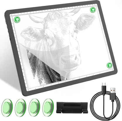 YINGWOND Rechargeable A4 Light Box for Tracing,Ultra-Thin 9000LUX Super Bright Wireless Light Pad with Adjustable Brightness Color,13.9x10 in Light Board for Diamond Painting Drawing Sketching