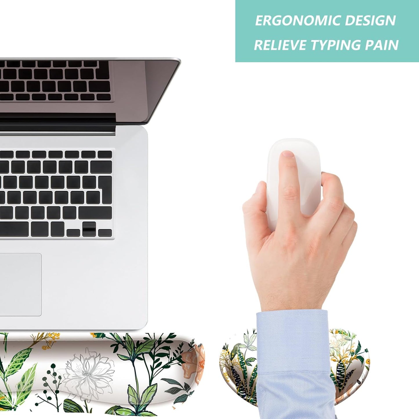 Keyboard Wrist Rest Mouse Wrist Support Set, Memory Foam Wrist Rest Pad for Computer Laptop Keyboard Mouse, Ergonomic Wrist Cushion Support for Typing Pain Relief, Gaming Home Office, Flowers Grass