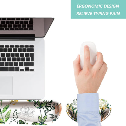 Keyboard Wrist Rest Mouse Wrist Support Set, Memory Foam Wrist Rest Pad for Computer Laptop Keyboard Mouse, Ergonomic Wrist Cushion Support for Typing Pain Relief, Gaming Home Office, Flowers Grass