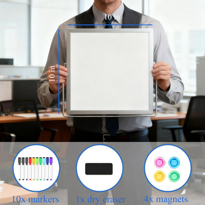 Small Desk Dry Erase Board with Stand, 10" x 10" Magnetic Double-Sided Desktop Whiteboard, 10 Markers, 4 Magnets & 1 Eraser, Portable Mini Whiteboard for Office, Kitchen, Home, School