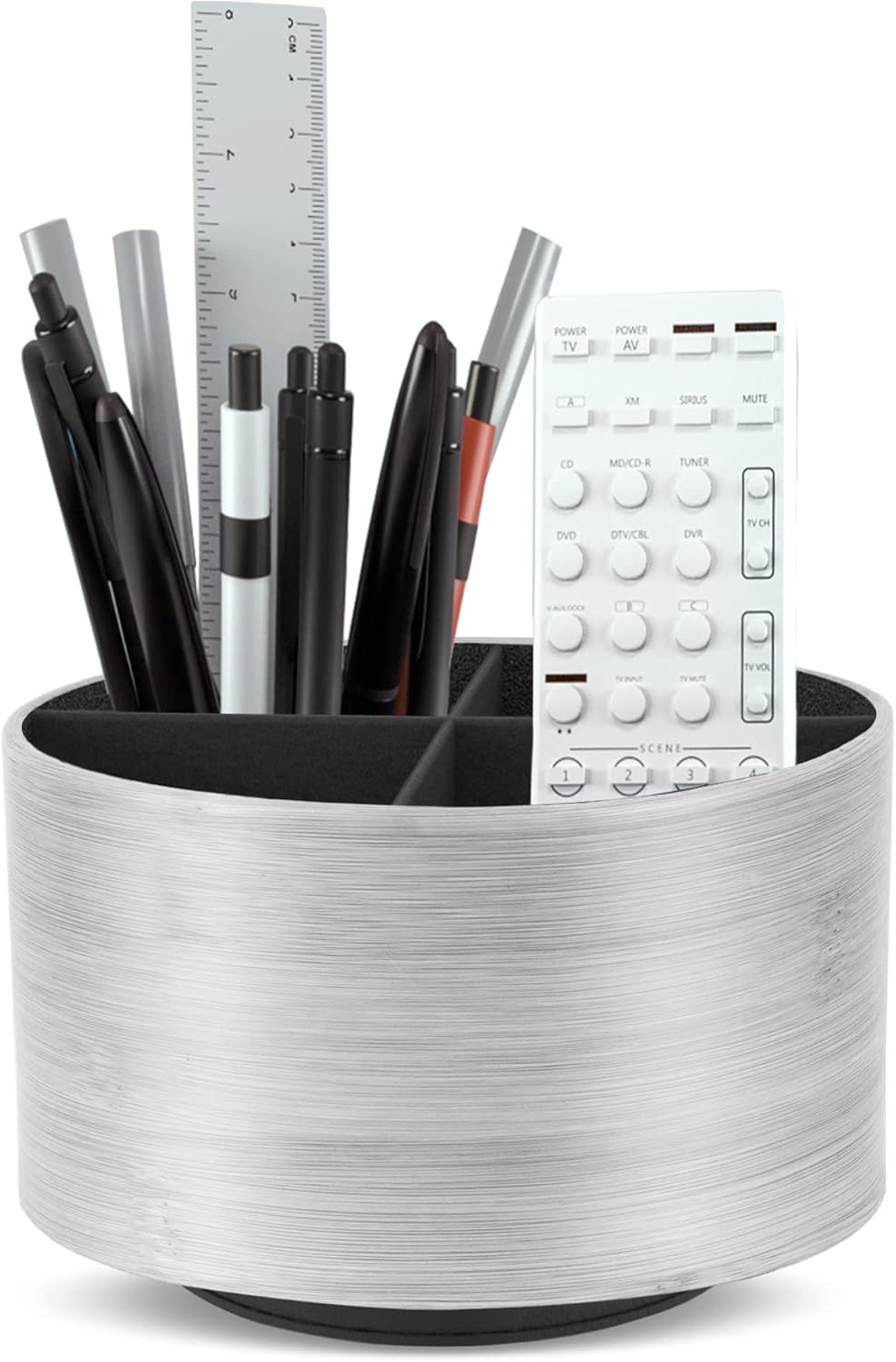 Round Leather Art Supply Organizer,Remote Control Holder,360 Degree Rotating,Multi-Functional Pencil Holder,4 Compartments Desktop Stationary Organizer(1-Fractal Flower) | Round - Colors A