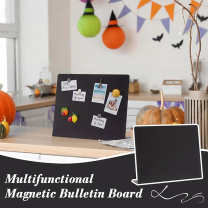 LEIFIDE 2 Pcs Black Magnet Boards Magnetic Bulletin Board Announcement Wave-Shaped Magnetic Display Board Stand Metal Desktop Memo for Menus Dining Table Home School Kitchen Office (12.6 x 11 Inch)