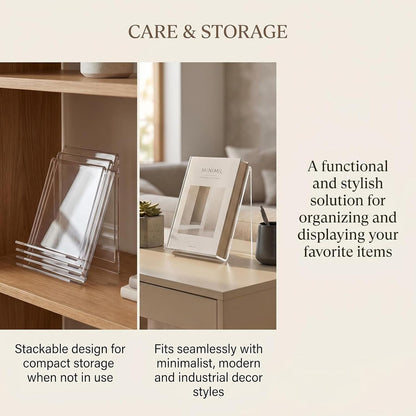 3Pcs Transparent Acrylic Book Stand Clear Book Display Stand Easel Tablet Holder Desktop Decorative Storage Shelf for Notebooks Picture Albums Artworks (100x115x130 MM)