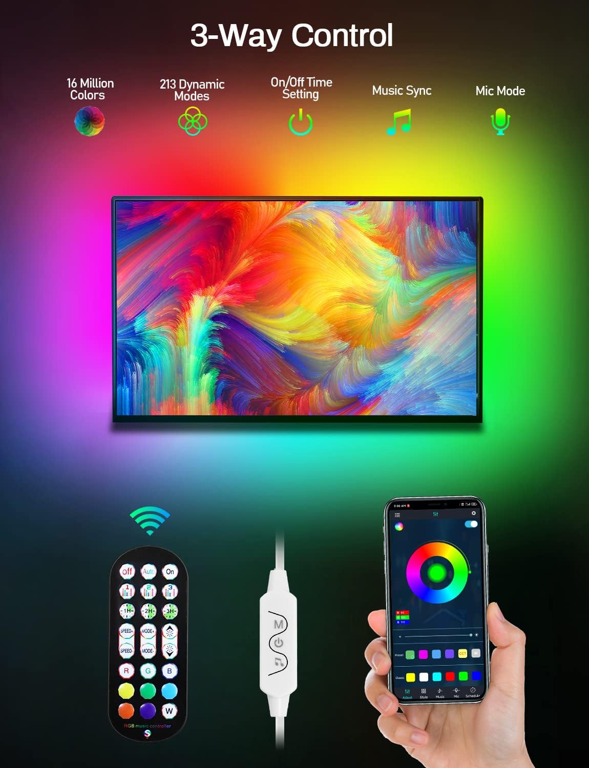 MATICOD LED Lights for TV Led Backlight, 9.84ft RGB Led Strip Lights USB TV Lights Behind 32-43in, APP Remote Control Music Sync TV Led Light for Bedroom Gaming Home Décor