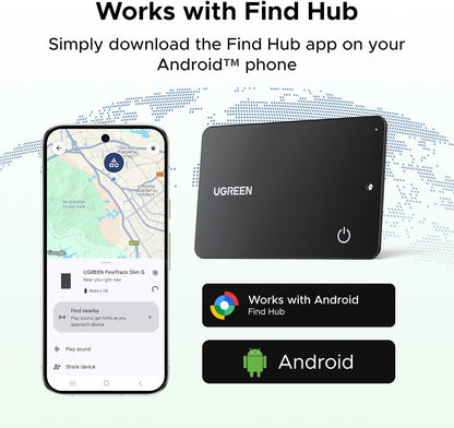 UGREEN FineTrack Slim G (Android Only) Wallet Tracker Card, 5-Year Battery Bluetooth Tracker Card Work with Find Hub App, IP68 Waterproof Smart Google Tracker Card for Wallet Luggage[Google Certified]