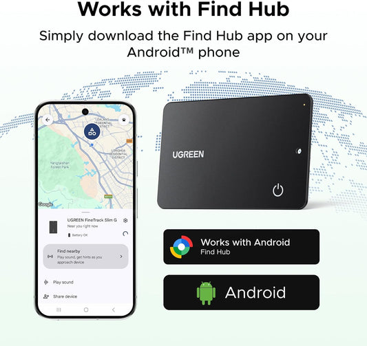 UGREEN FineTrack Slim G (Android Only) Wallet Tracker Card, 5-Year Battery Bluetooth Tracker Card Work with Find Hub App, IP68 Waterproof Smart Google Tracker Card for Wallet Luggage[Google Certified]