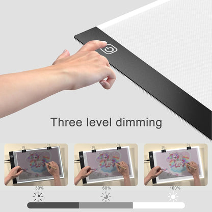 comzler A4 LED Light Board, 3 Level Dimmable Brightness USB Power Artcraft Light Table for Tracing, Light Drawing Sketch Pad for Animation, Sketching, Drawing, Stenciling, Artists - Black