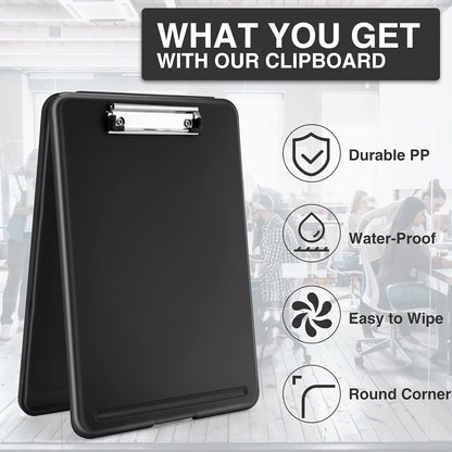 Sooez Clipboard with Storage, Plastic Storage Clipboards with Low Profile Clip, Nursing Clip Boards Foldable, Hanging Clipboard Case for Work, Teacher, Classroom Must Haves, Office School Supplies