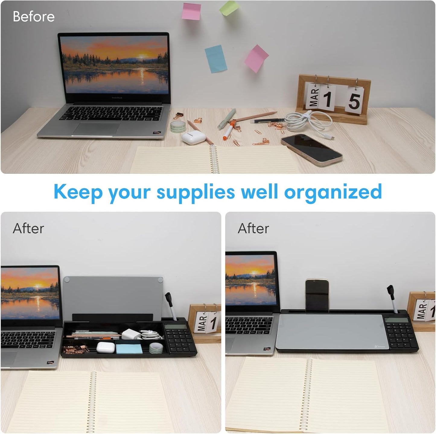 Varhomax Glass Weekly Planner Desk White Board, Desktop Calendar Whiteboard with Storage, to Do List Memo Caddy for Home Office and School Supplies, Black