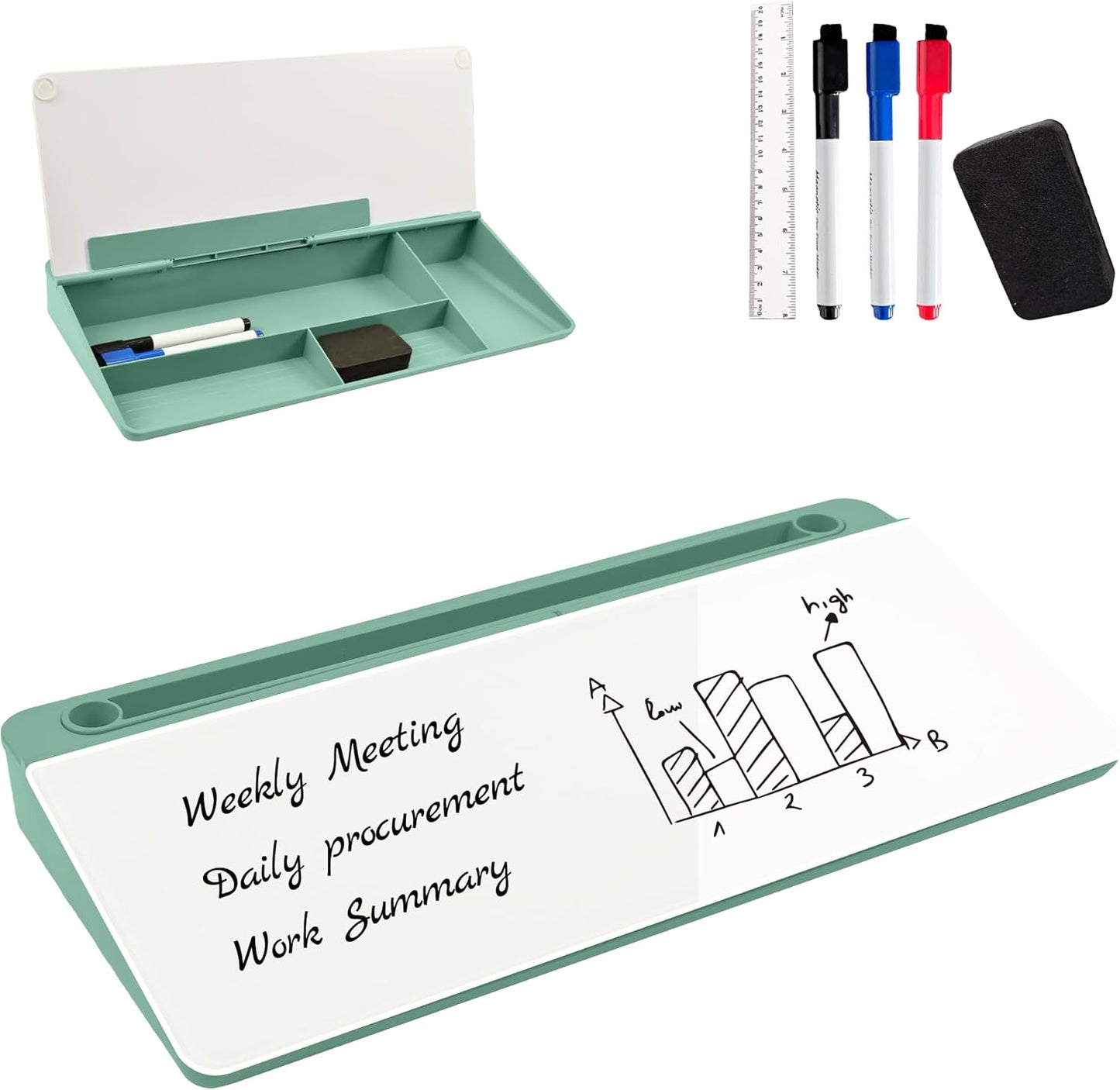 Desktop Whiteboard, Glass Dry Erase Board, Desk Board Buddy,Computer Keyboard Stand,Desk Whiteboard Organizer for Home,Office,School Supplies(White)