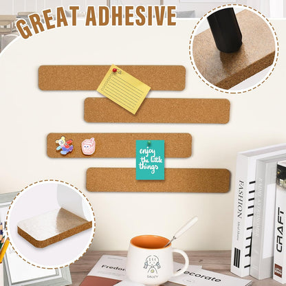 6 Pack Corkboard Strips for Walls, Self Adhesive Thick Cork Board Strips, Peel and Stick Cork Board with 50 Push Pins for Paste Notes, Photos, Schedules