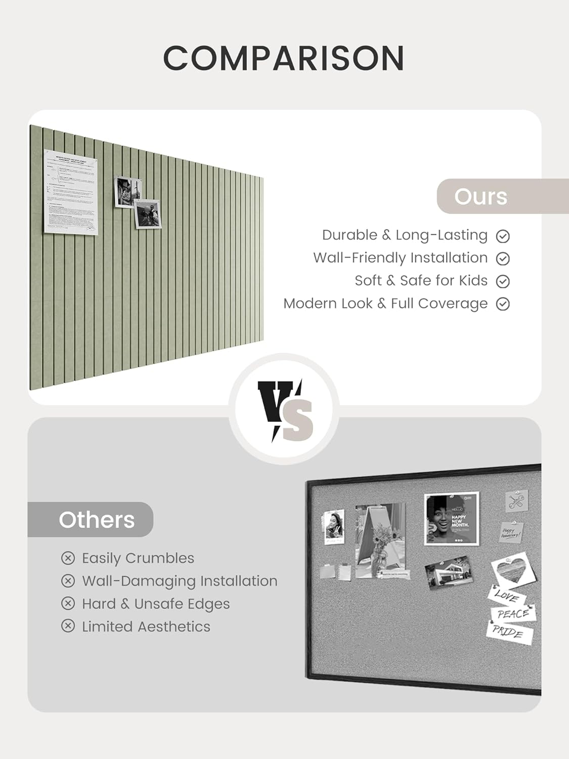Bumusty Large Cork Board Alternative-48 x 36" Felt Bulletin Board Tiles, with 30 Pushpins, 70 Adhesive Tabs, Fine-Stripe 12-Pack, Cork Boards for Office Push Pin Board Felt Board-Oatmeal