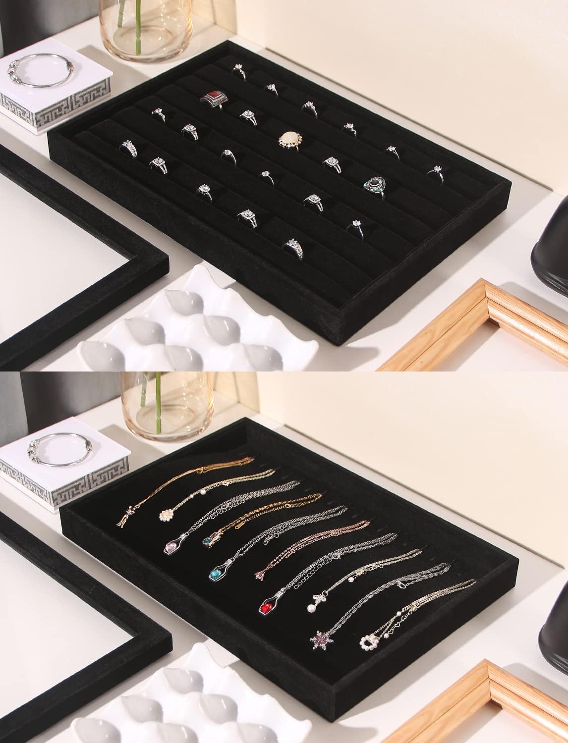 Coward Sunglass Organizer, Beige Velvet Glasses Trays - Eyeglasses Watches Jewelry Display - Men Women (8 Grids)